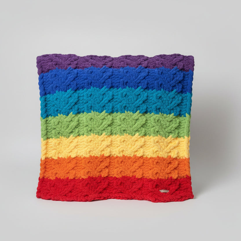 Heart cable rainbow lap blanket