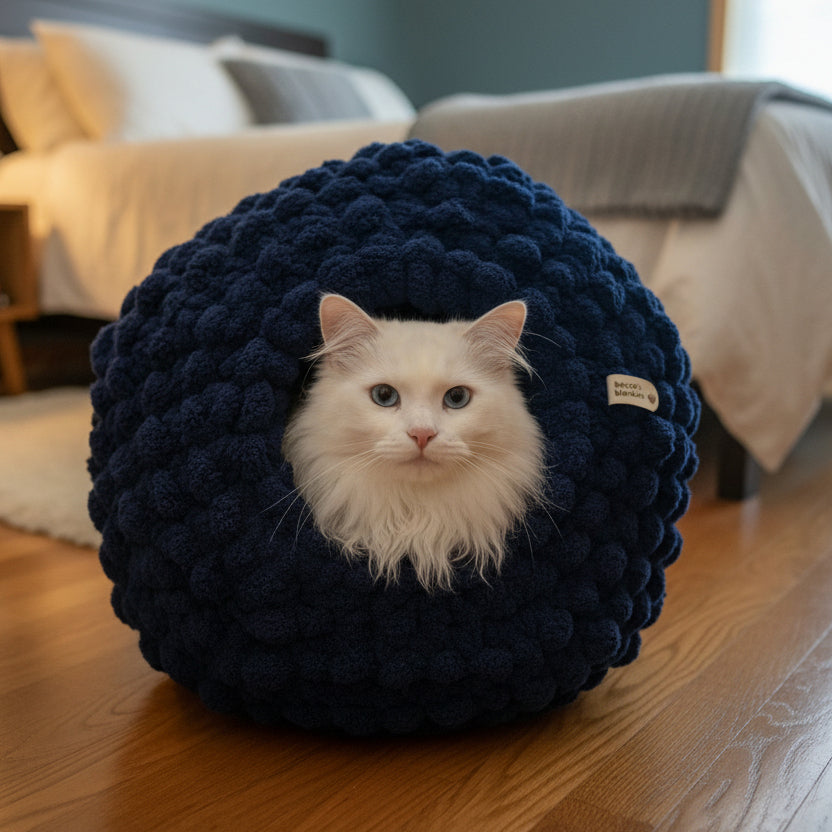 Navy blue cat cave