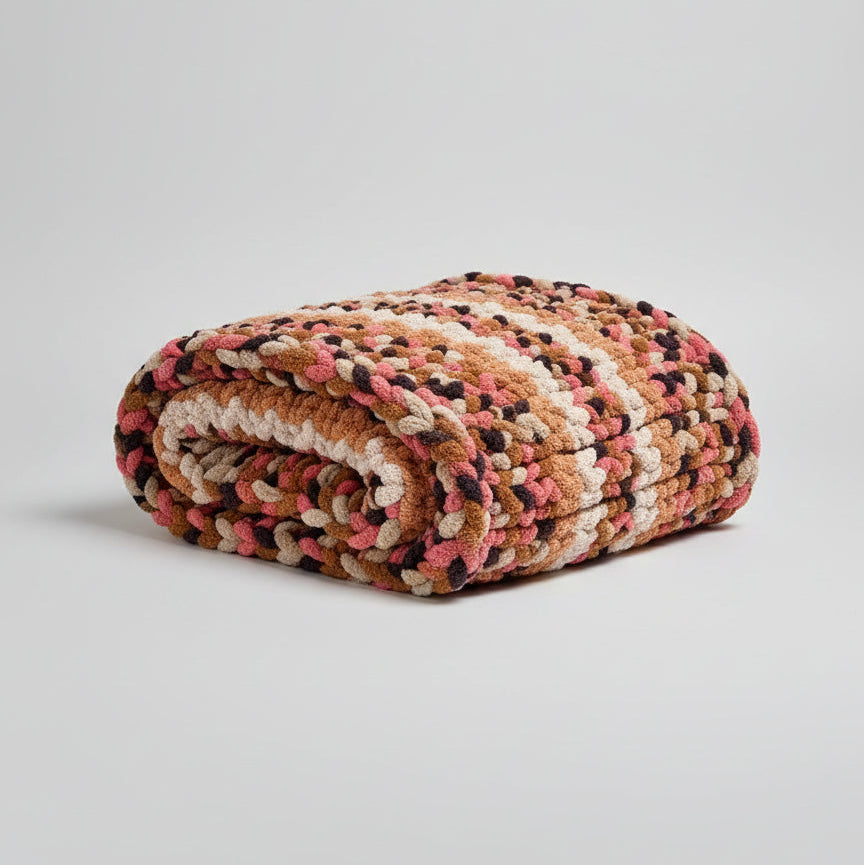 Photo of brown, pink, tan blanket throw